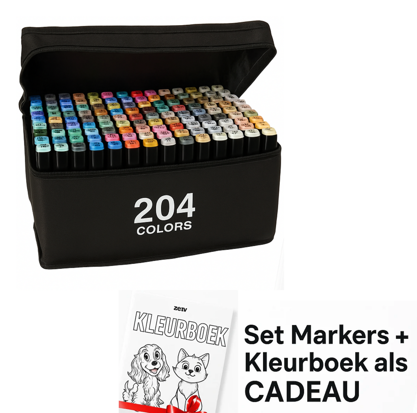 Set Markers + Kleurkaart als CADEAU – Dubbele Punt, Intense Kleuren, Opbergtas, Multicolor