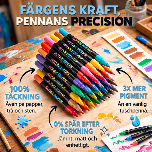 Velora Akrylpennor - 100% TÄCKNING Även på papper, trä och sten