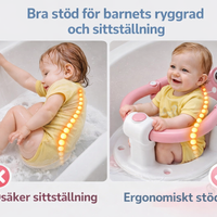 Velora BabyBath Pro™ Designen ger bra stöd för rygg och kropp så barnet sitter tryggt
