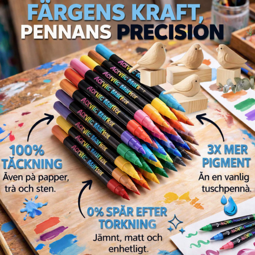 Velora Akrylpennor - 100% TÄCKNING Även på papper, trä och sten