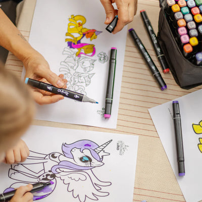 Set de Marqueurs + Livre de Coloriage OFFERT, Double Pointe, Couleurs Intenses, Pochette de Rangement, Multicolore