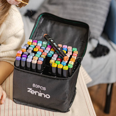 Set de Marqueurs + Livre de Coloriage OFFERT, Double Pointe, Couleurs Intenses, Pochette de Rangement, Multicolore
