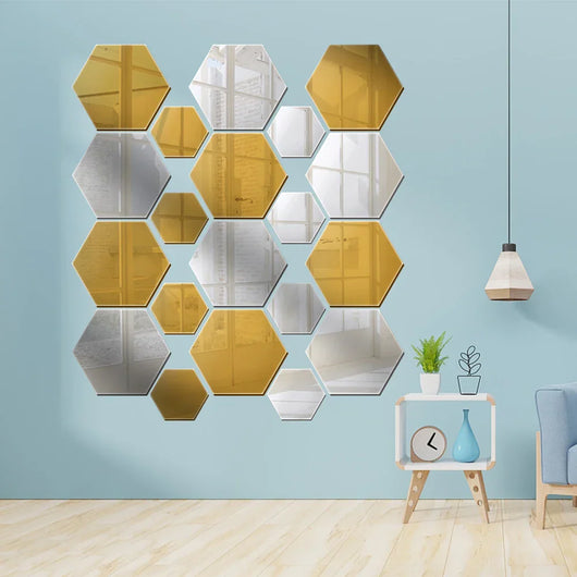 UltiFurni® HexaMirror: Sekskantede Speil Veggklistremerker