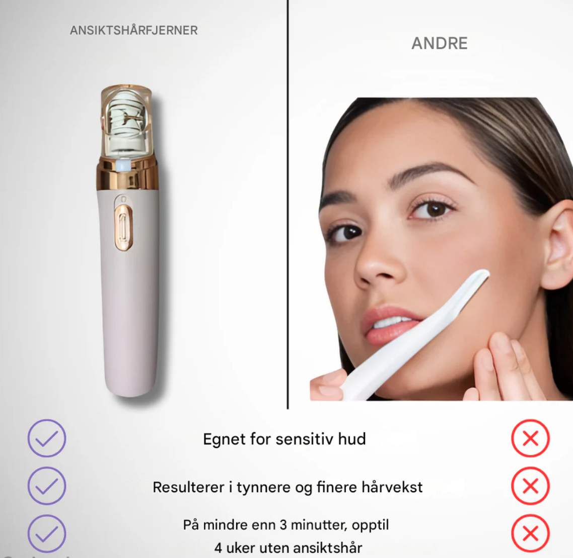 Ansiktshårfjerner - Patentert Glide-teknologi
