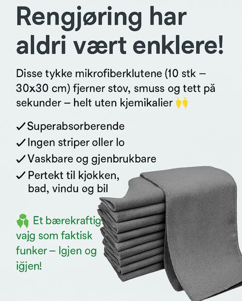 Tjocka Magiske Rengjøringsklut – Effektiv rengjøring uten kjemikalier 30 × 30 cm / 10 stk