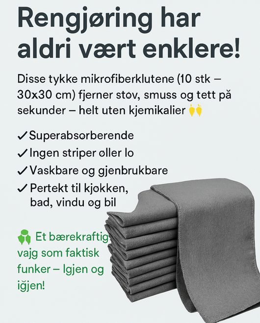 Tjocka Magiske Rengjøringsklut – Effektiv rengjøring uten kjemikalier 30 × 30 cm / 10 stk
