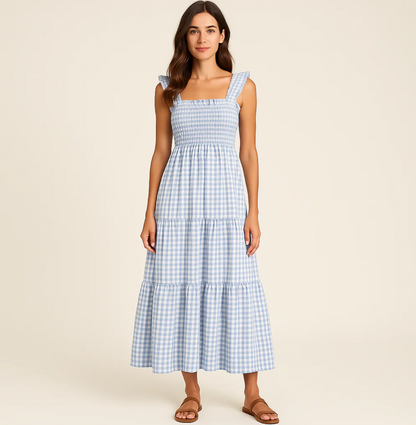 🌸 Blossum Gingham Maxi – Sommeren føles bedre i denne kjolen