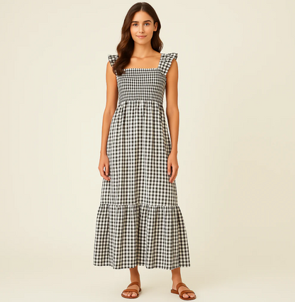 🌸 Blossum Gingham Maxi – Sommeren føles bedre i denne kjolen