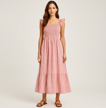 🌸 Blossum Gingham Maxi – Sommeren føles bedre i denne kjolen
