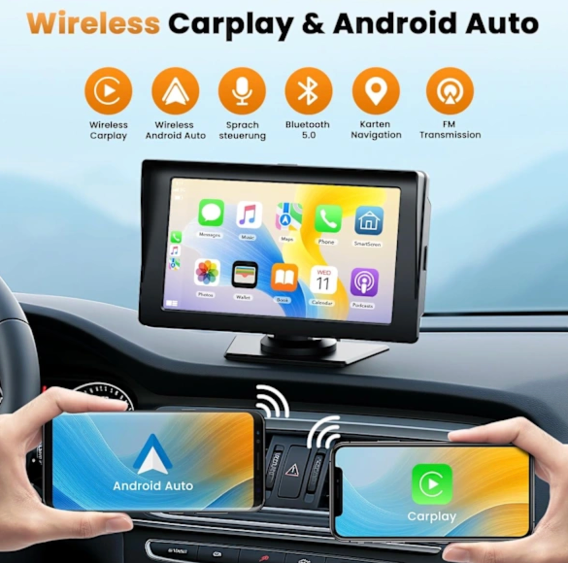 7-tums pekskärm med Trådlös Carplay - Uppgradera din körupplevelse på 10 sekunder 🚗
