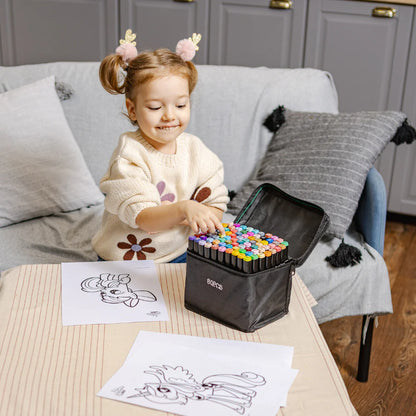 Set Markers + Kleurkaart als CADEAU – Dubbele Punt, Intense Kleuren, Opbergtas, Multicolor