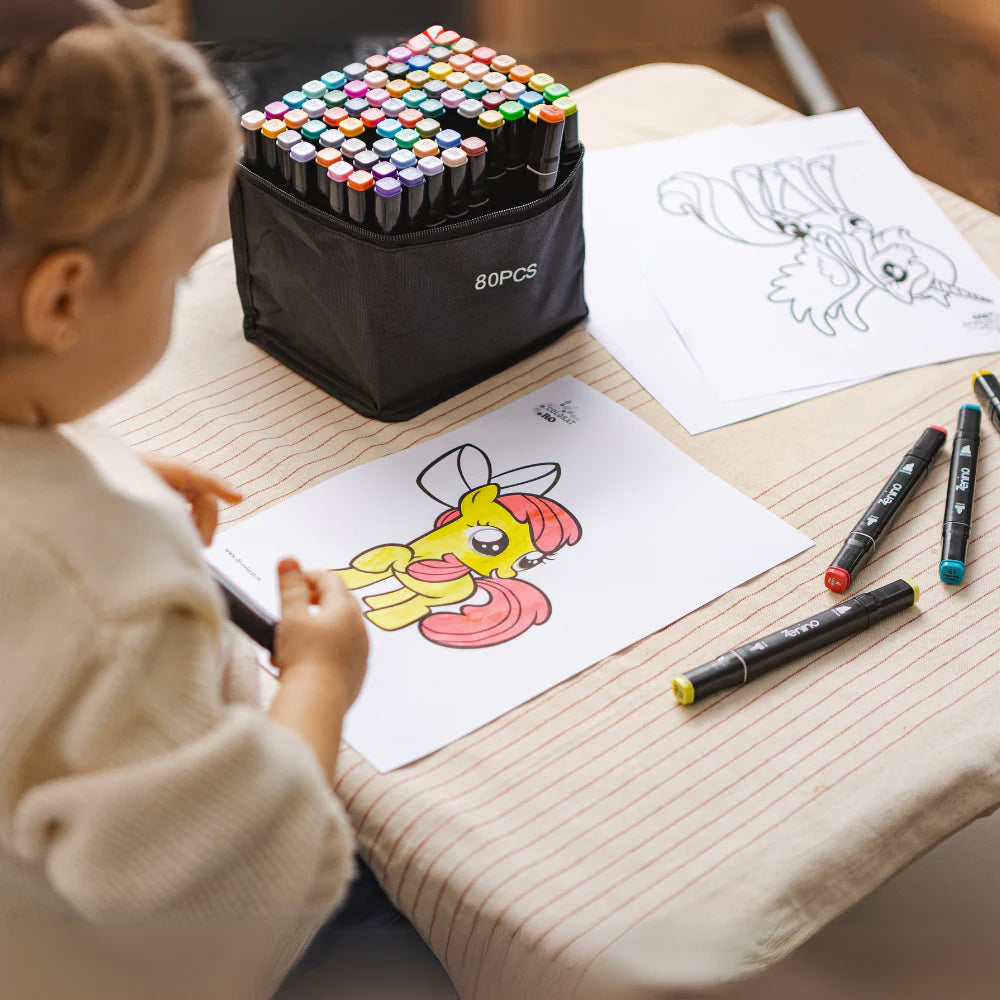 Set Markers + Kleurkaart als CADEAU – Dubbele Punt, Intense Kleuren, Opbergtas, Multicolor
