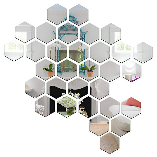 UltiFurni® HexaMirror: Sekskantede Speil Veggklistremerker