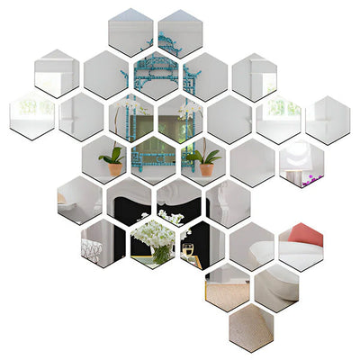 UltiFurni® HexaMirror: Sekskantede Speil Veggklistremerker