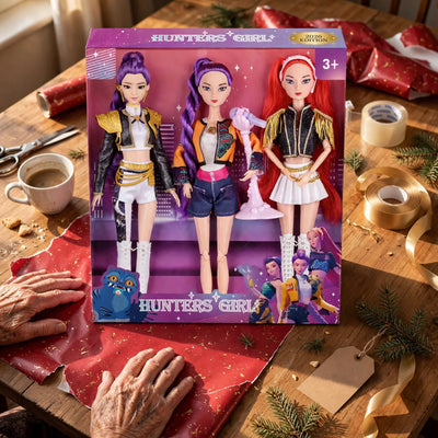 Wrapping the singing dolls box as a Christmas gift